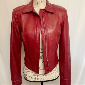 Cache Red Leather Jacket Size 2